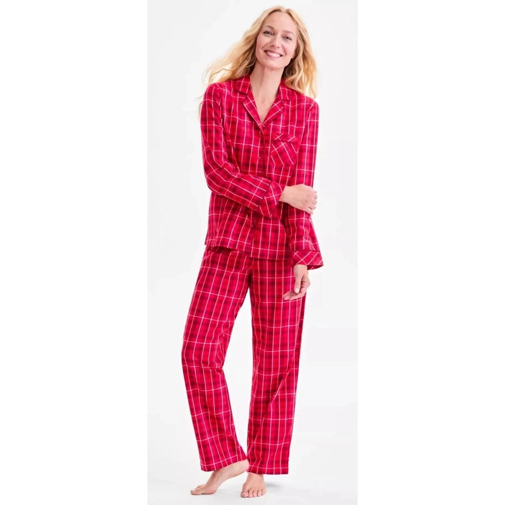 Charter Club Intimates Womens Red Plaid Flannel Pajama Set 100% Cotton‎ Small